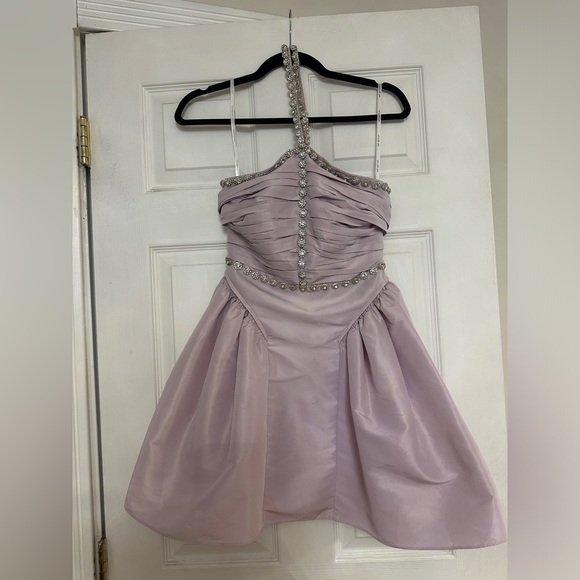 Self-portrait Crystal embellished halter neck mini dress lilac - Picture 5 of 9
